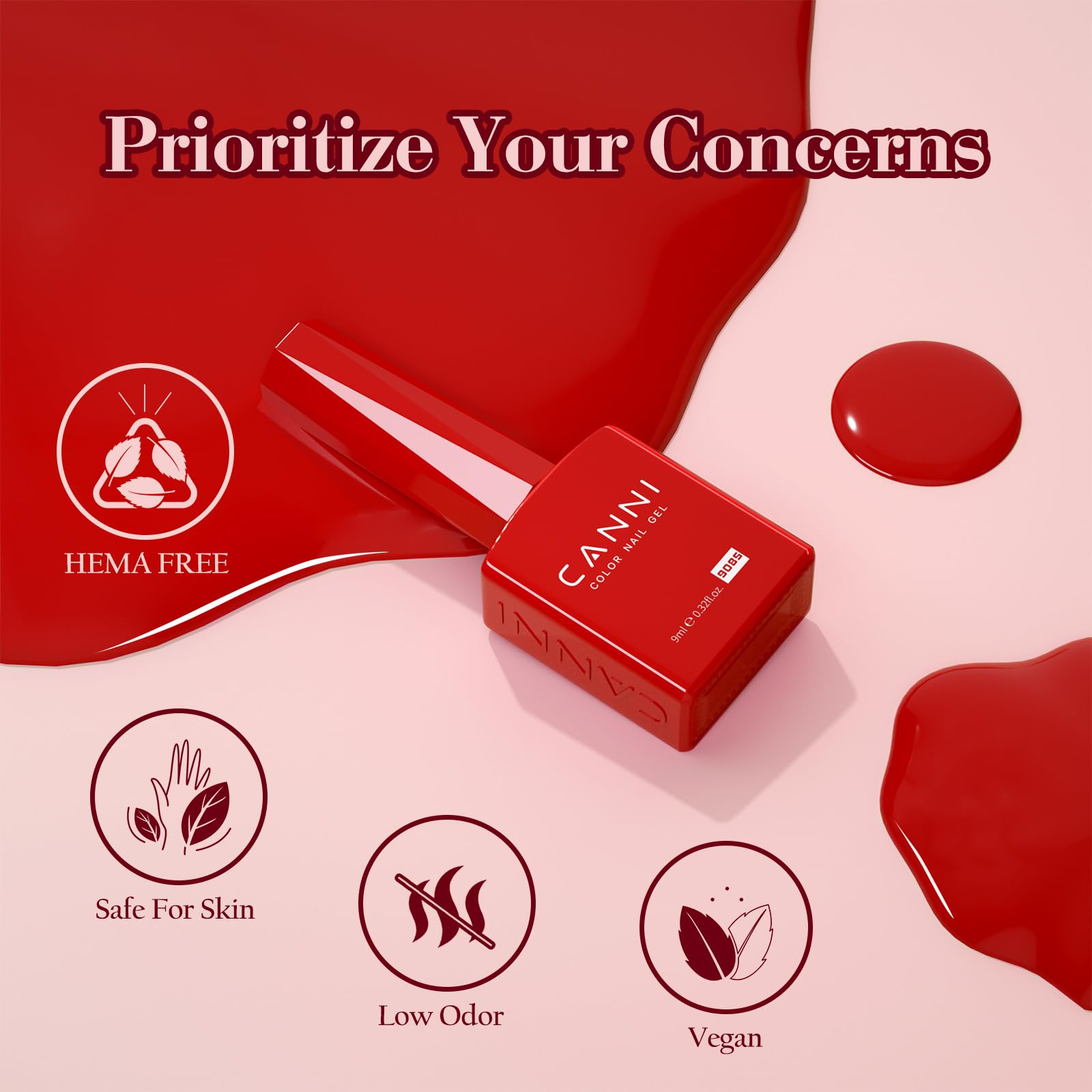 CANNI Red Gel Nail Polish Set long-wear formula visible on nails after cure.