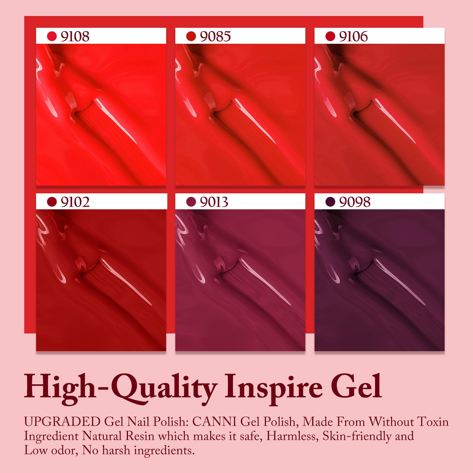 CANNI Red Gel Nail Polish Set toxin-free formula with low odor for comfortable use.