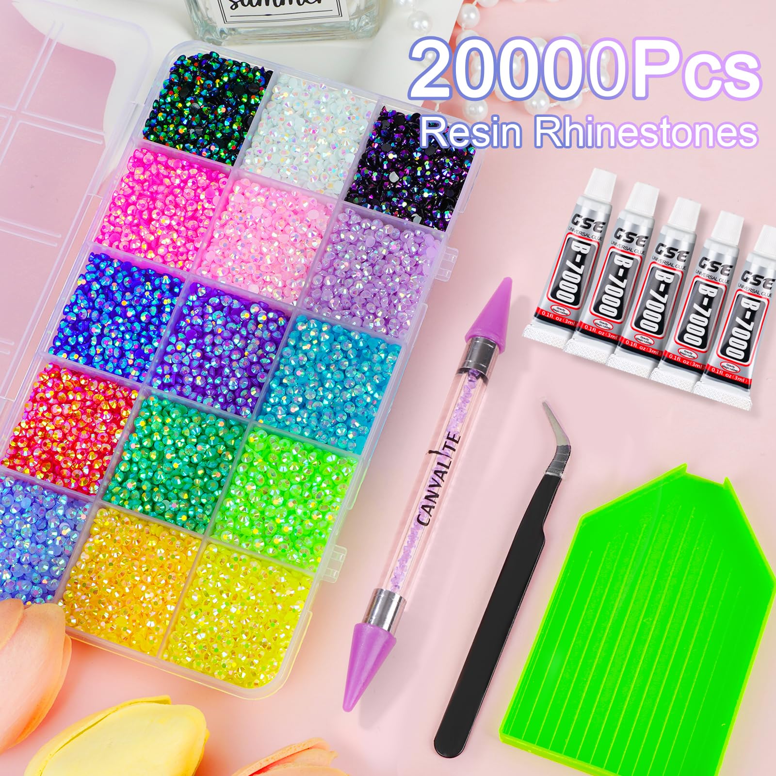 CANVALITE 3mm flatback rainbow rhinestones add sparkle to nails and accessories