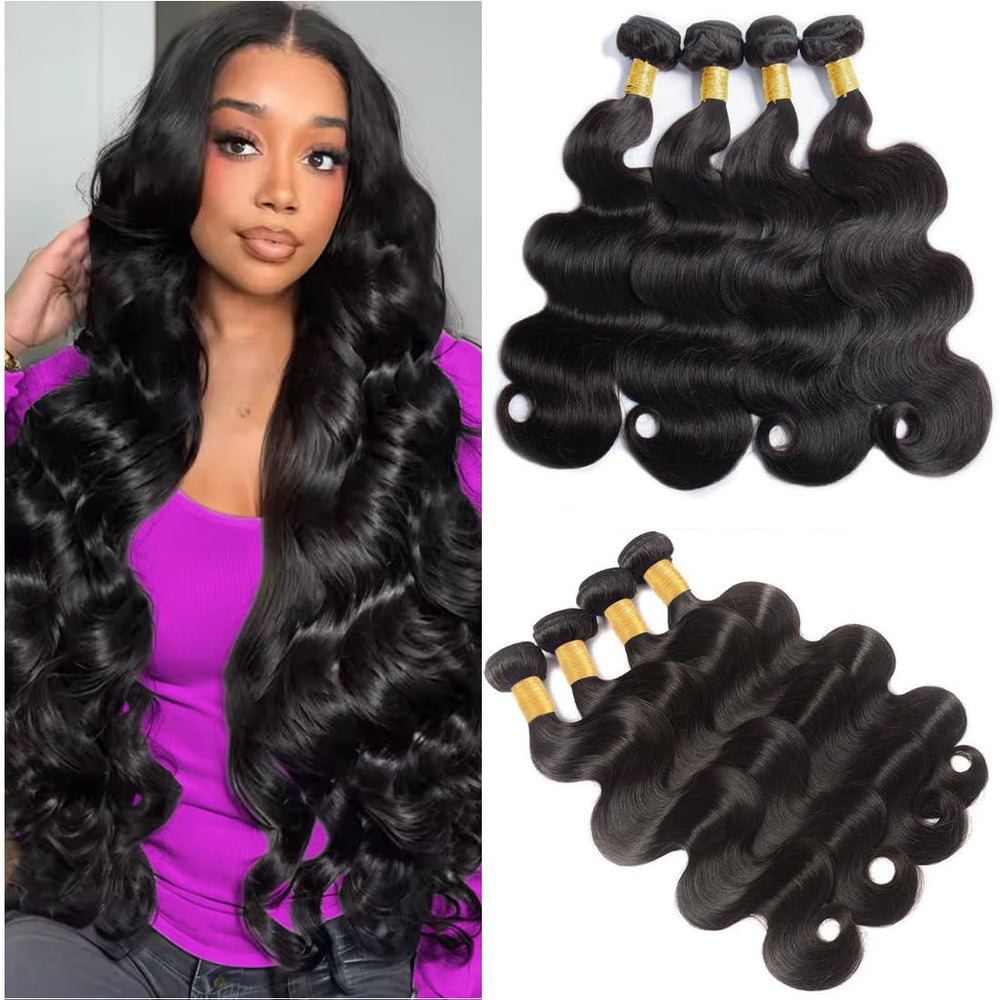 Caplina 16A Brazilian virgin hair bundles in body wave close-up showing length options.