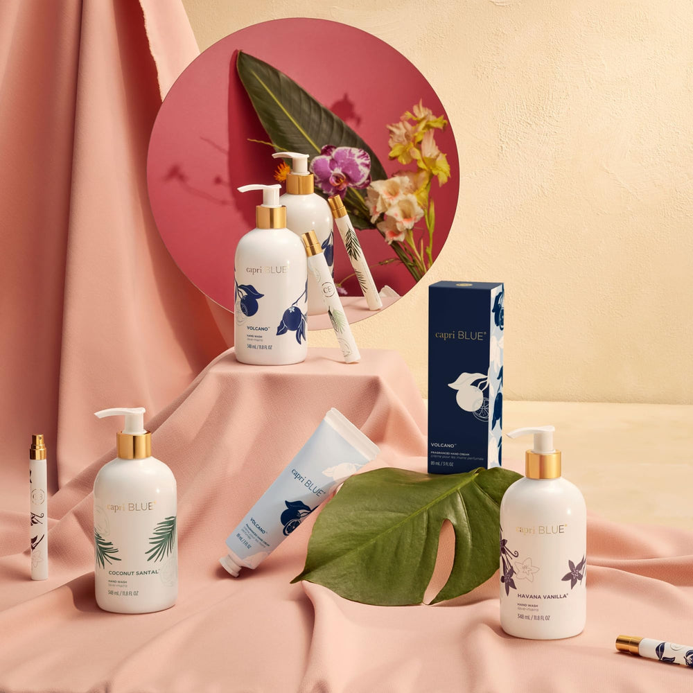 Capri Blue Flora Edit products pair with a rotation of scents like Coconut Santal or Havana Vanilla.