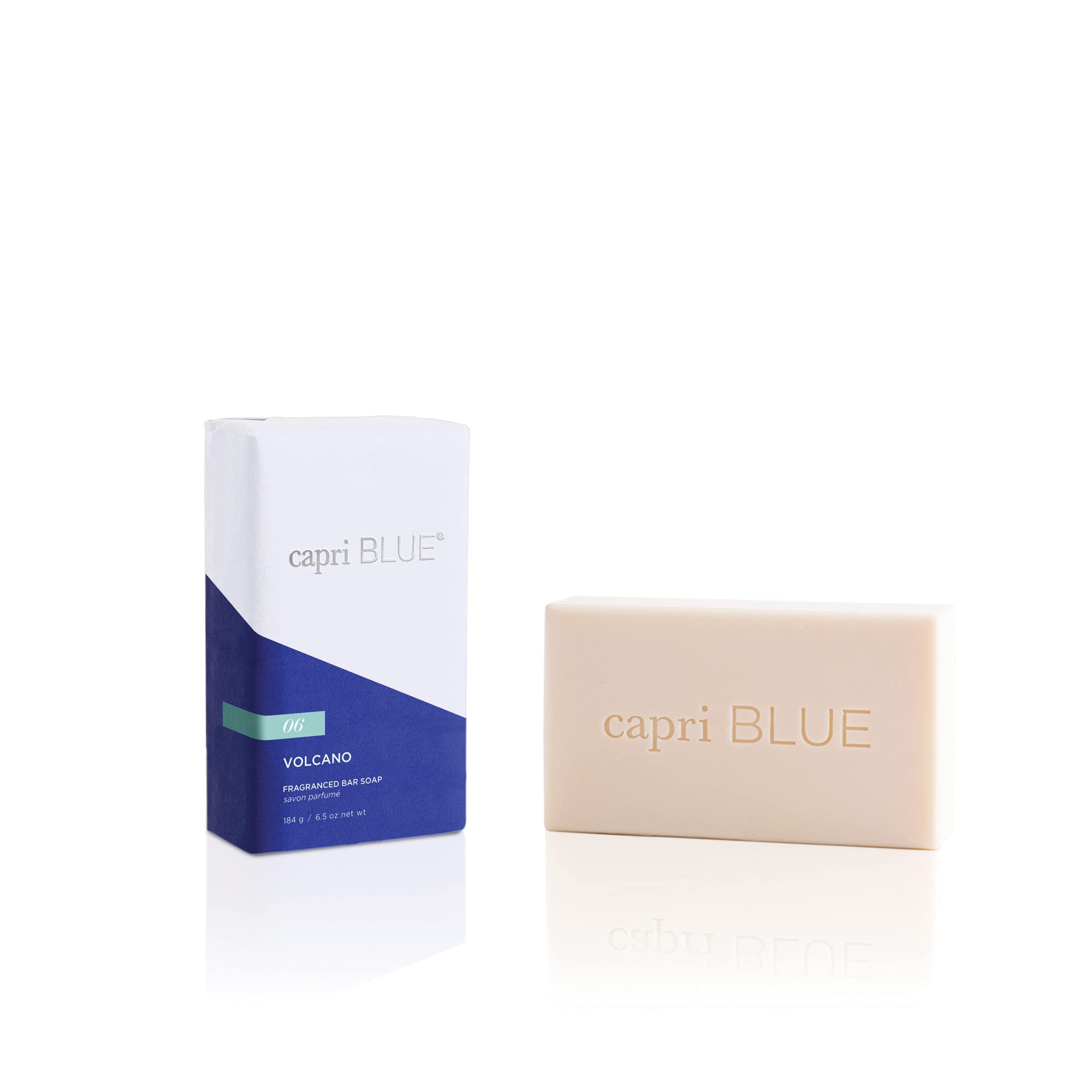 Capri Blue Volcano bar soap packaging on sink for stylish bathroom display