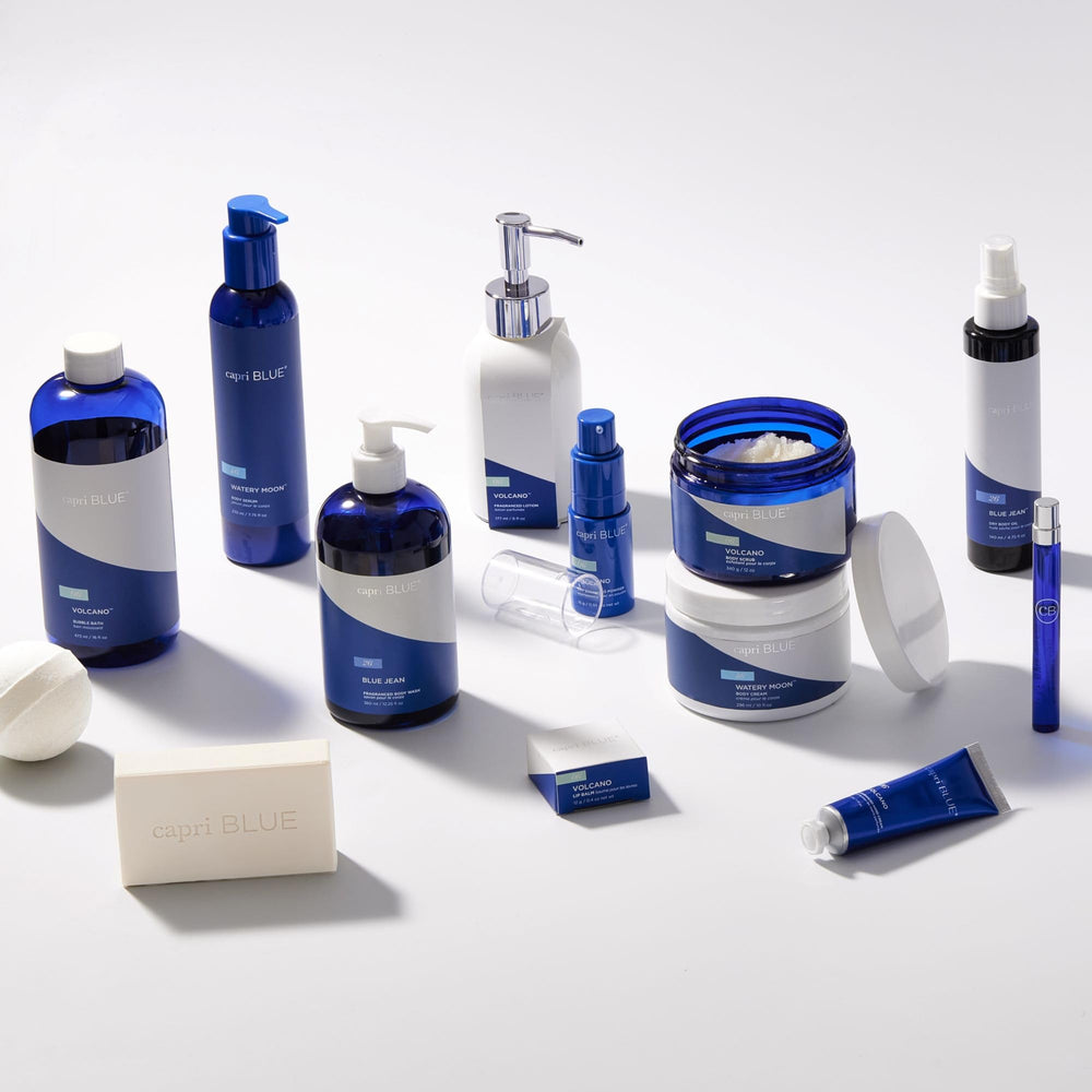 Capri Blue Volcano Bubble Bath packaging displayed as a gift-ready setup.