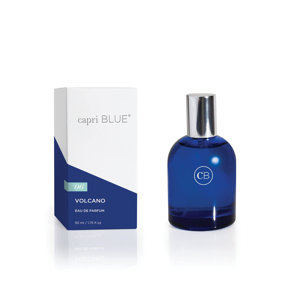 Capri Blue Volcano EDP bottle close-up with vibrant branding and premium vegan fragrance.