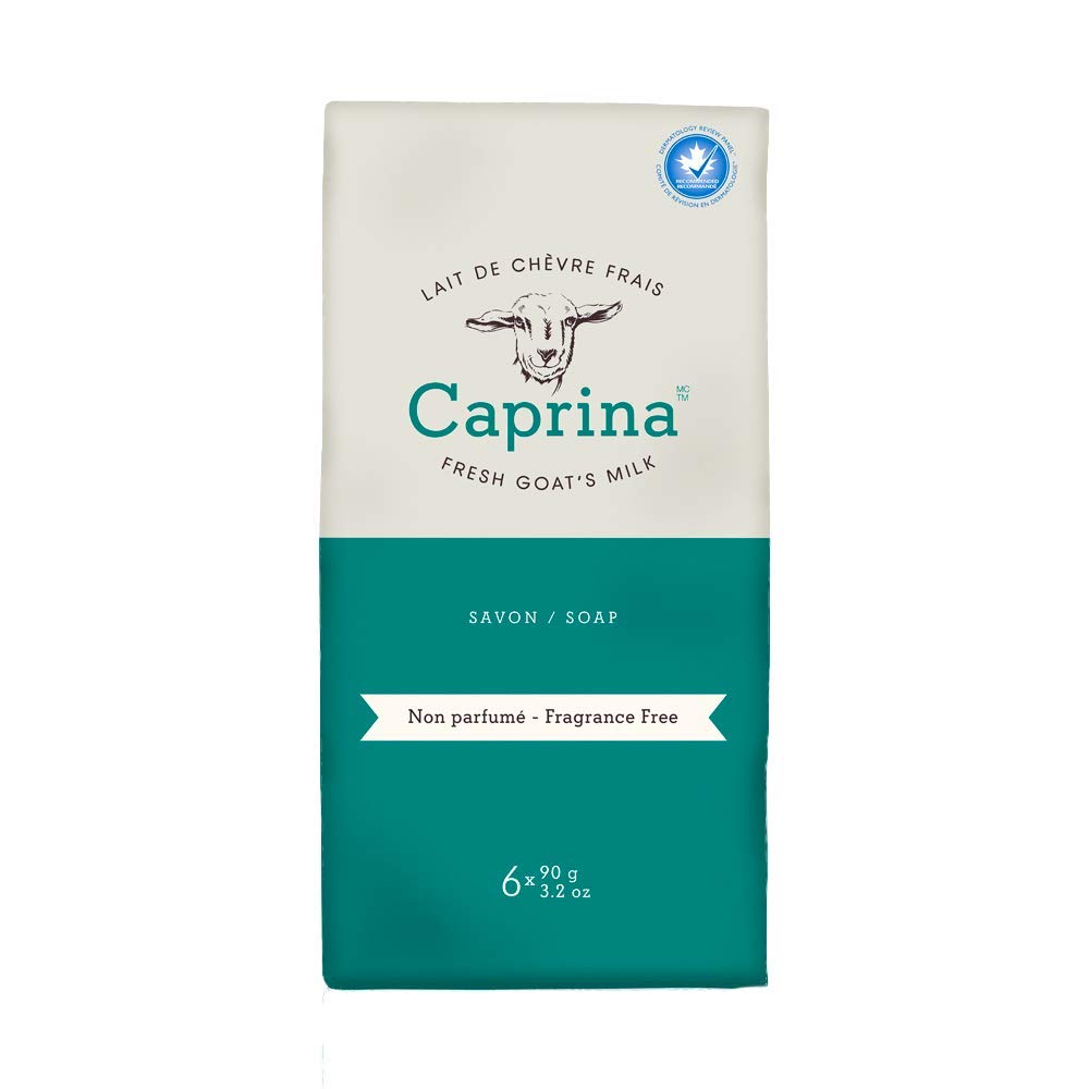 Caprina Fresh Goat's Milk Bar Soap pack6 unwrapped, fragrance-free for gentle cleansing on sensitive skin.