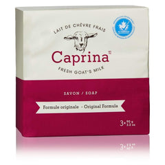 Caprina Fresh Goat's Milk Soap Original bar closeup, offering gentle cleansing for sensitive skin.