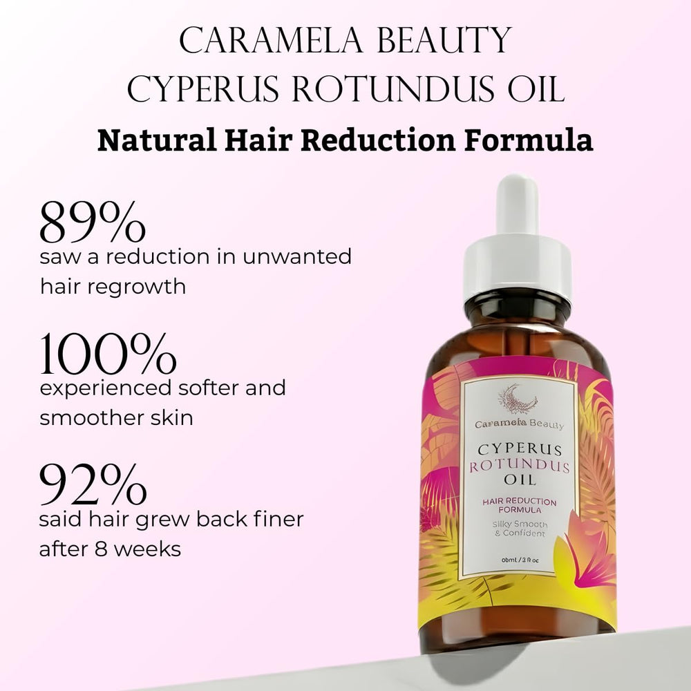 Caramela Beauty Cyperus Rotundus Oil being applied, easy daily-use for hair management.