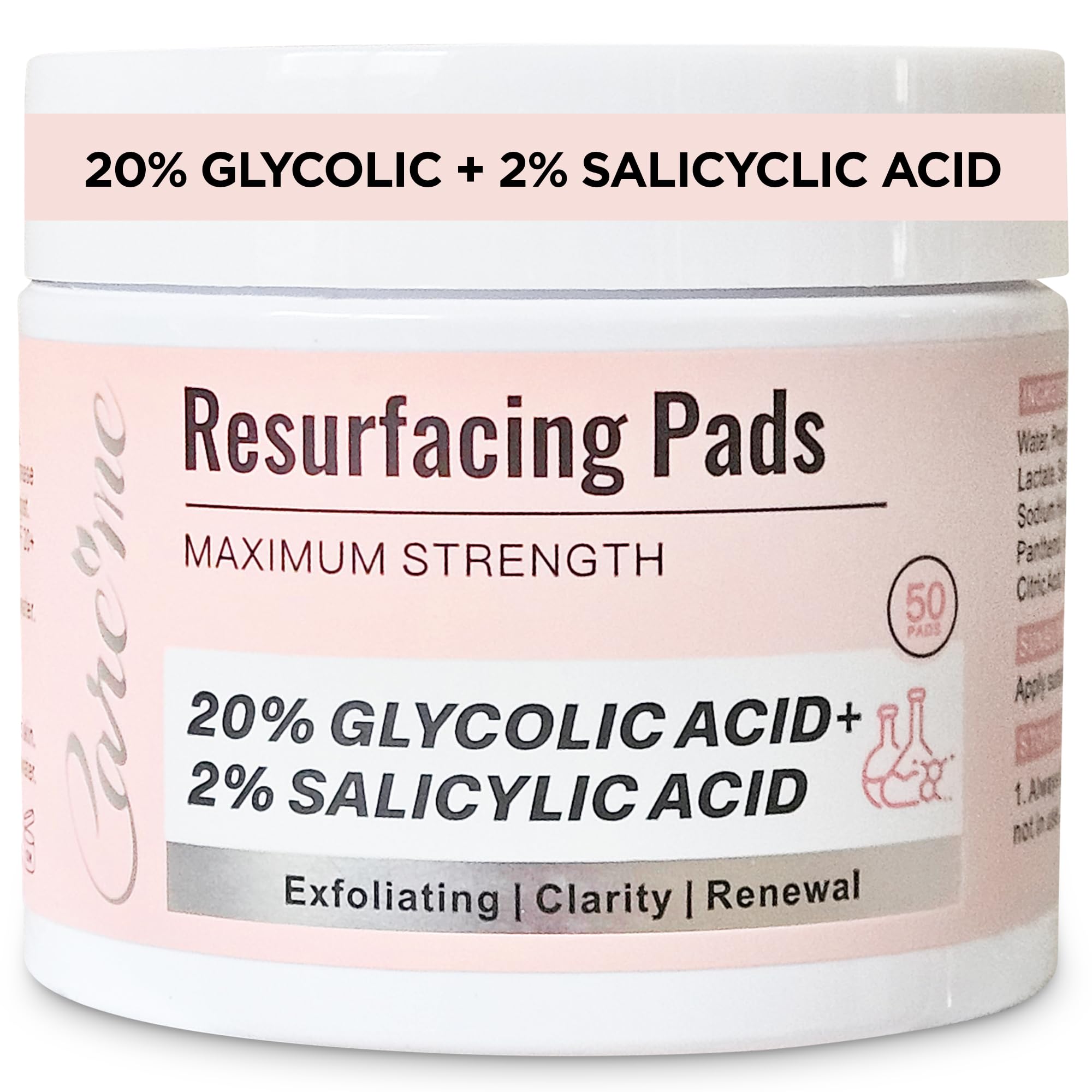 Care Me glycolic-acid pads packaging close-up showcasing premium formula for radiant skin.