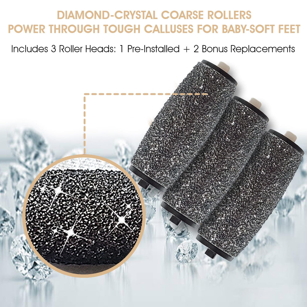 Care me dual-speed control adapts to gentle or intensive smoothing for varied foot care.