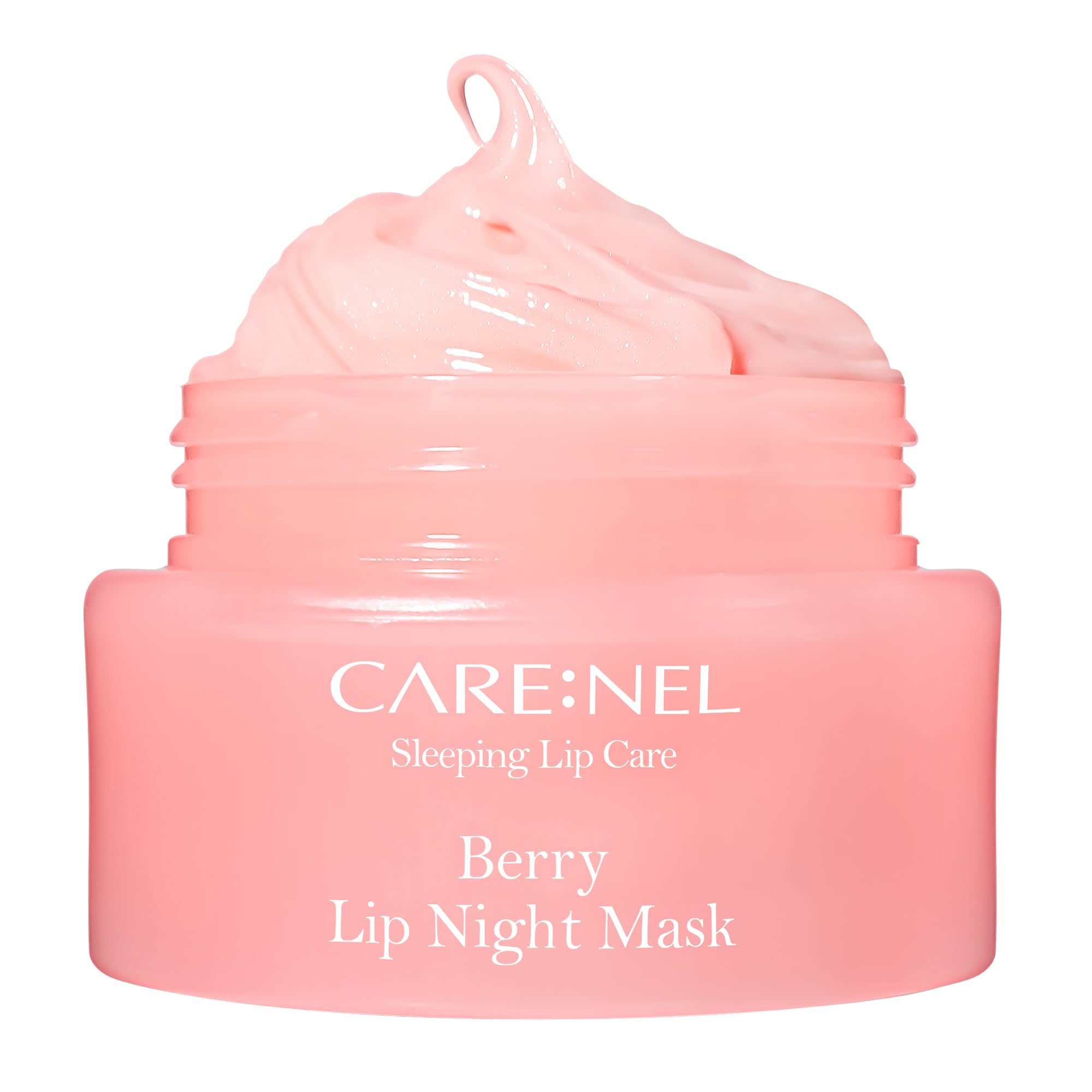 CARE:NEL Lip Mask Overnight Berry jar highlights 23g size for night hydration.