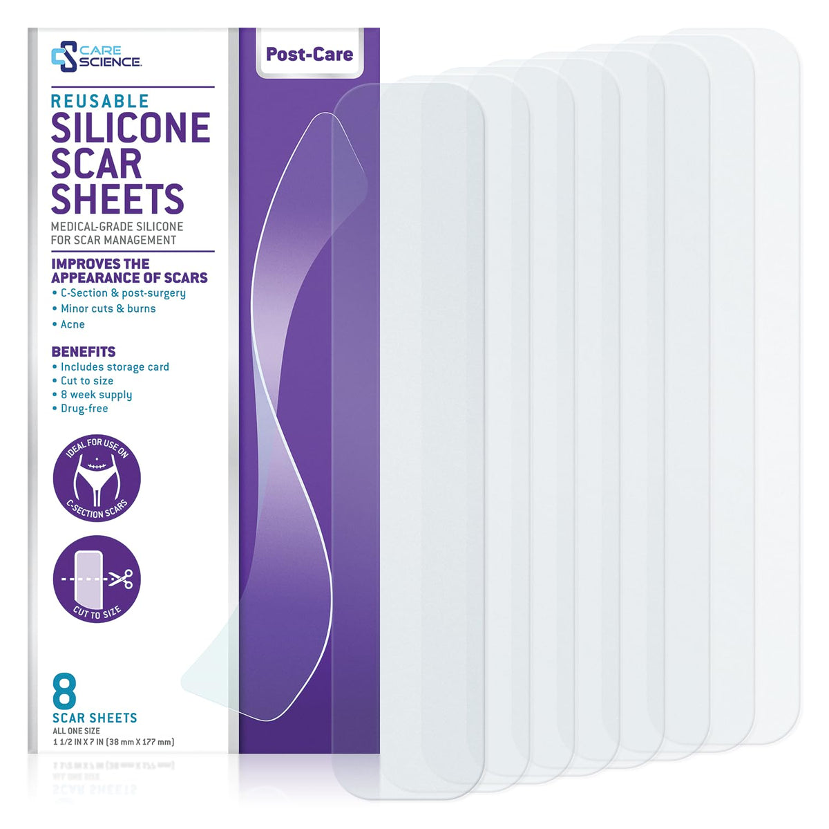 Care Science C Section Recovery silicone scar sheets pack of eight for discreet scar appearance support