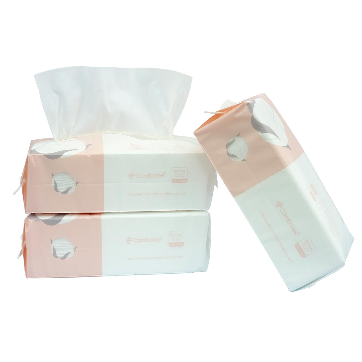 Careboree extra thick cotton tissue pack open shows easy access for travel and daily use.