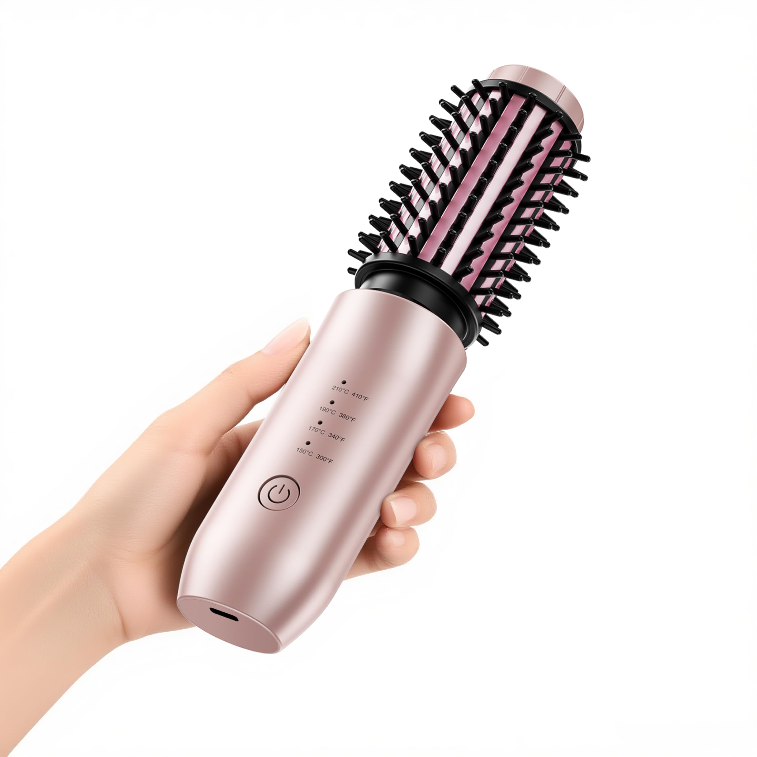 CARESKY cordless curling iron brush in hand for quick travel styling and frizz control