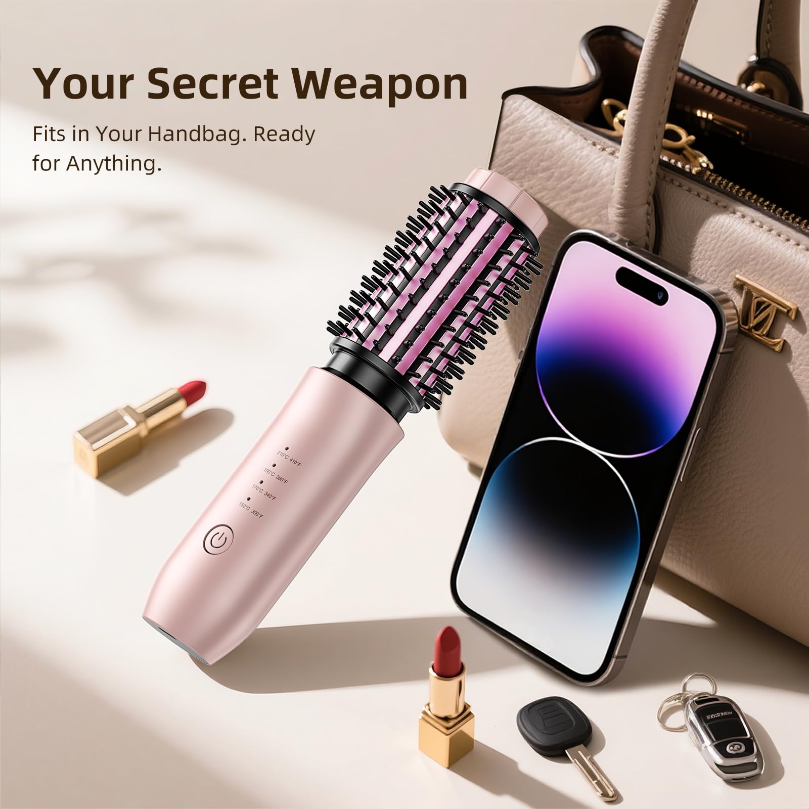 CARESKY cordless brush in handbag for on-the-go touch-ups
