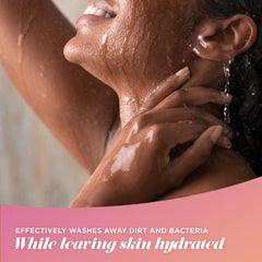 Caress body wash bubbles form a silky lather for a spa-like cleanse.
