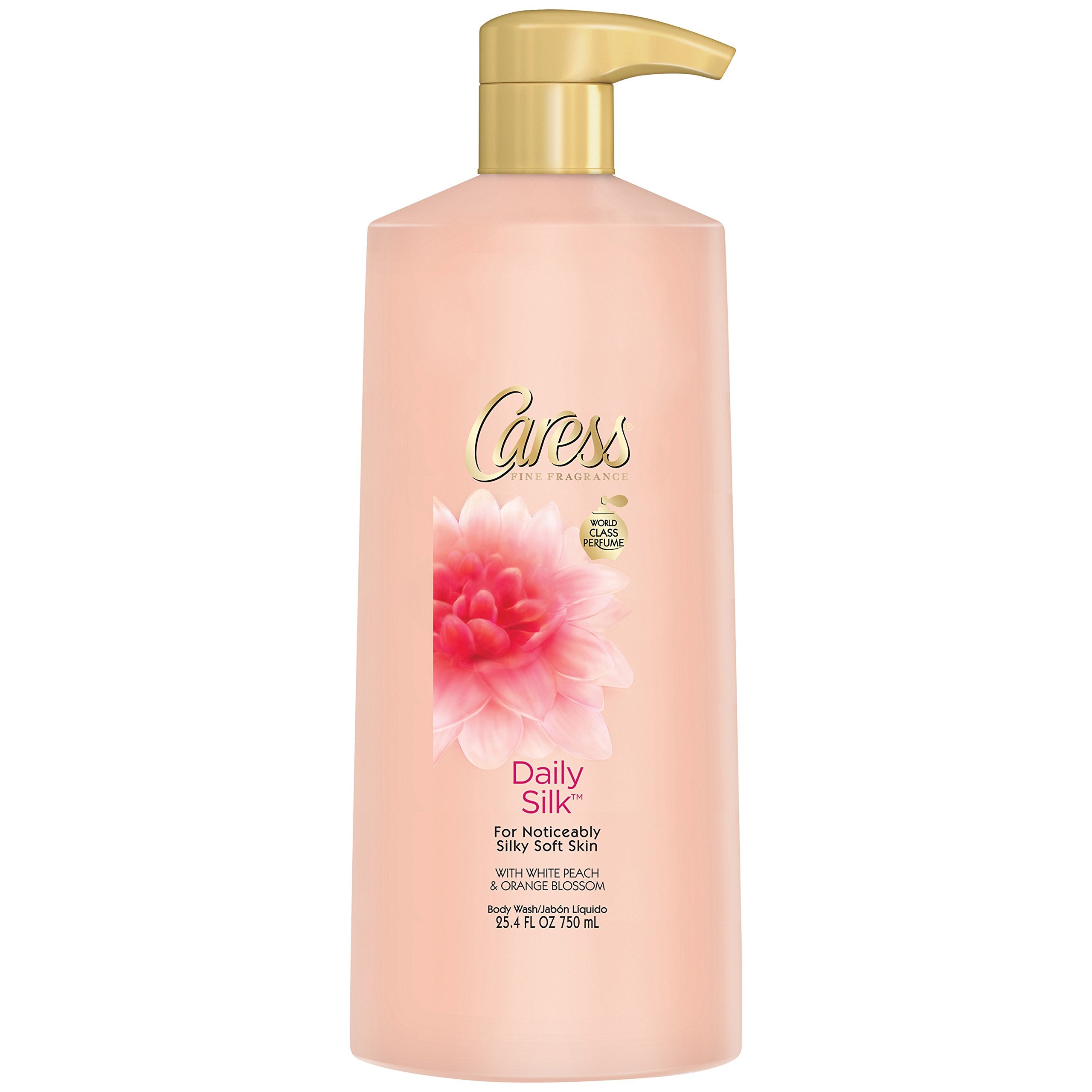 Caress Daily Silk White Peach bottle pour with inviting fragrance for daily refresh