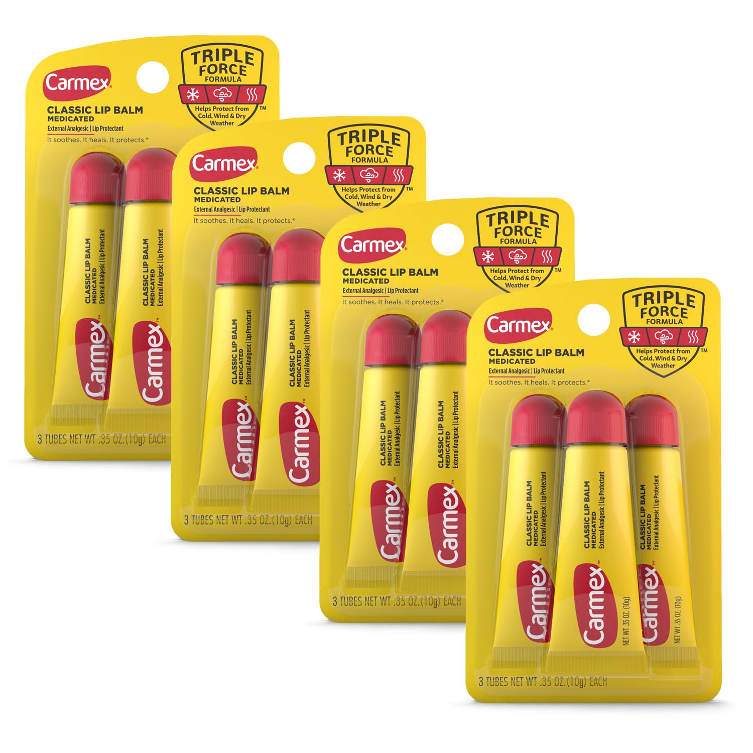Carmex Classic Medicated Lip Balm Tubes packaging for on-the-go moisture.