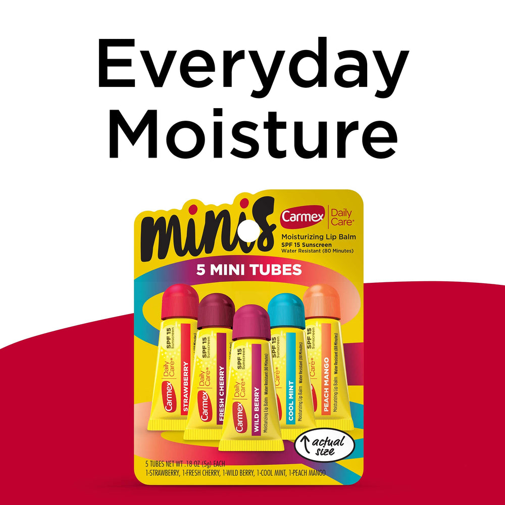 Carmex Daily Care Minis Cool Mint tube close-up for refreshing lips.