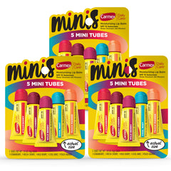 Carmex Daily Care Minis pack shot showing 15 tubes for on-the-go sun protection.