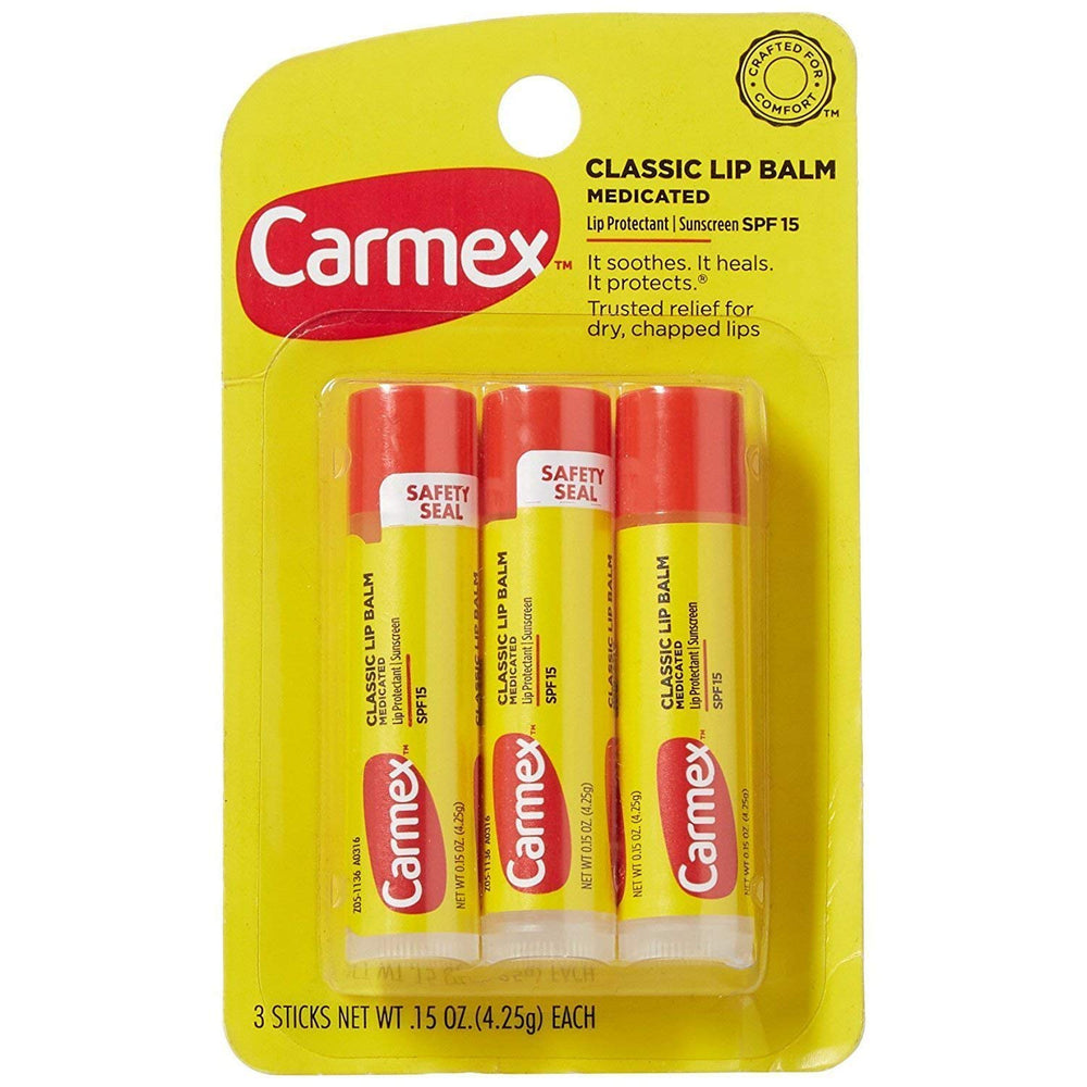 Carmex Lip Balm Original stick ready for on-the-go moisture and cooling tingle.