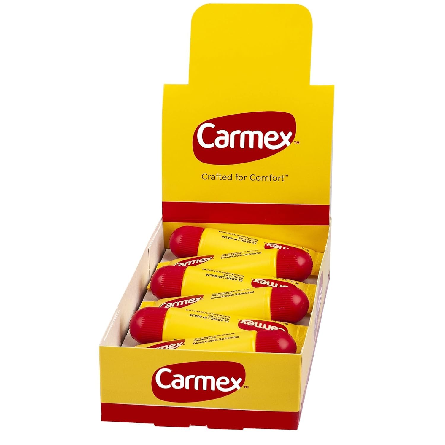 Carmex lip balm tubes pack-12 shown for on-the-go moisture protection