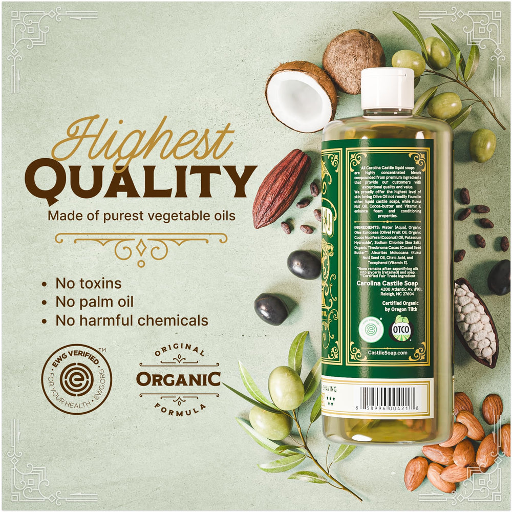 Carolina Castile Soap cocoa butter and kukui oil add moisture and softness.