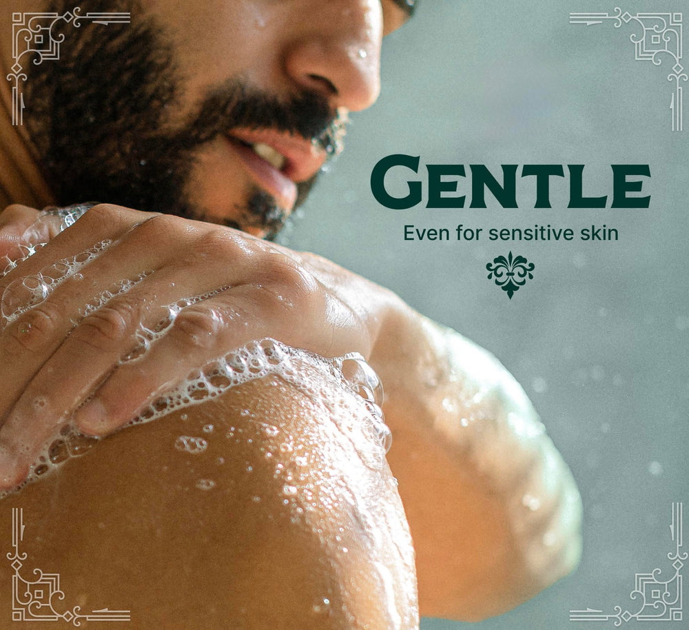 Carolina Castile Soap Gin & Juniper bottle displays cocoa butter image for nourishing care.