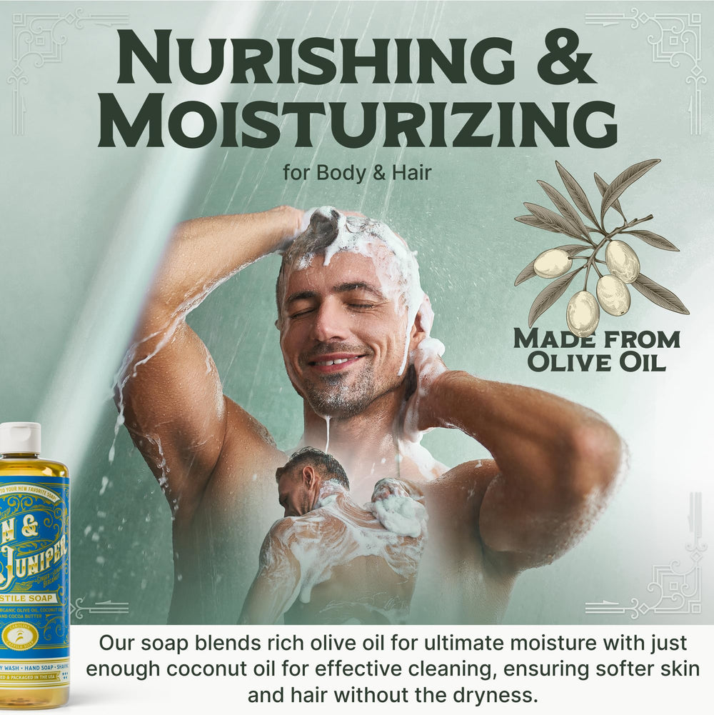 USA-made seal is visible on the Carolina Castile Soap Gin & Juniper bottle.