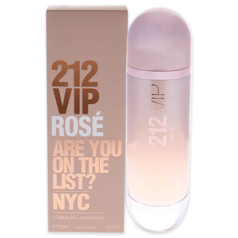 Carolina Herrera 212 VIP Rose bottle front view highlighting sparkling fragrance for daytime wear