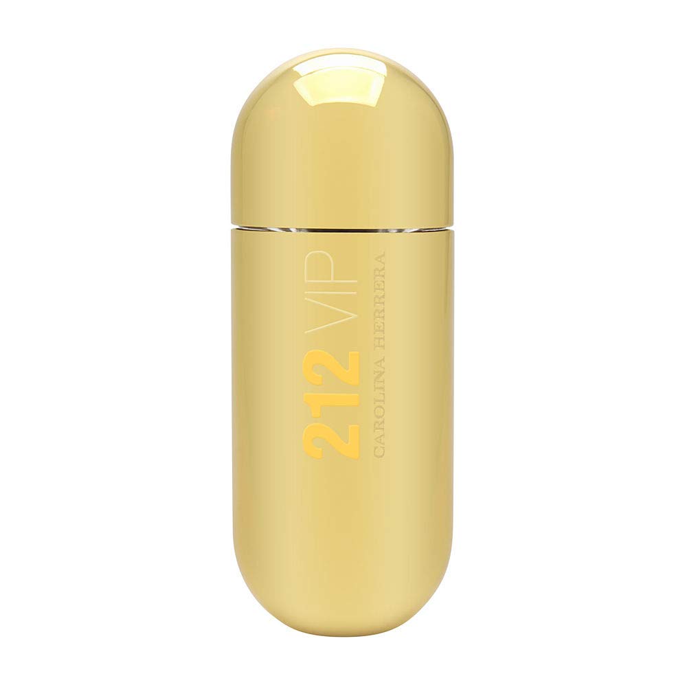 Carolina Herrera 212 VIP Women bottle in matte gold, perfect for nightlife glamour.