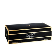 Carolina Herrera Bad Boy EDT spray close-up highlights citrus-pepper aroma.