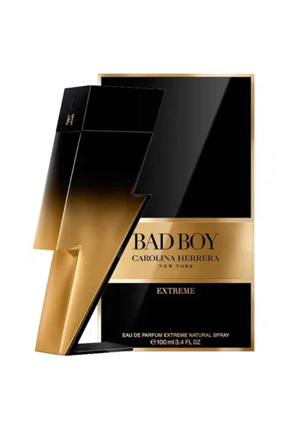 Carolina Herrera Bad Boy Extreme bottle close-up signaling bold confidence.