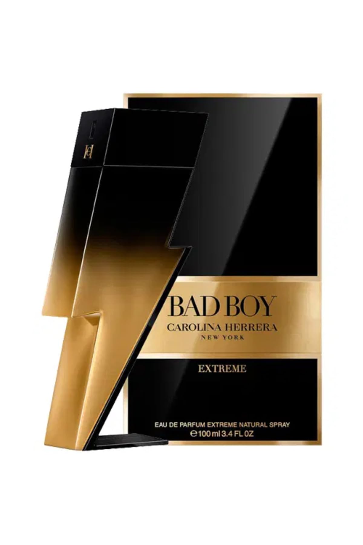 Carolina Herrera Bad Boy Extreme bottle close-up signaling bold confidence.