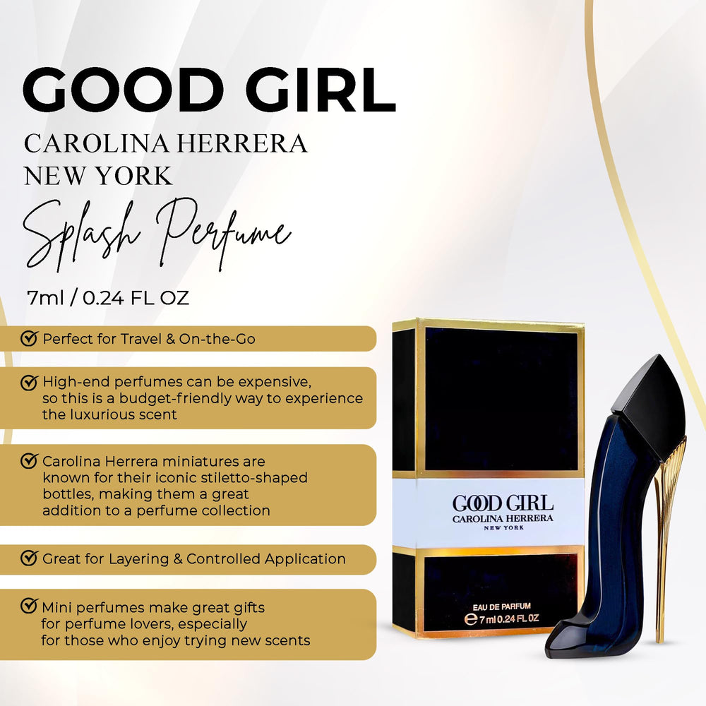 Close-up of Good Girl mini EDP bottle highlighting elegant design and signature scent.