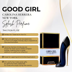 Close-up of Good Girl mini EDP bottle highlighting elegant design and signature scent.