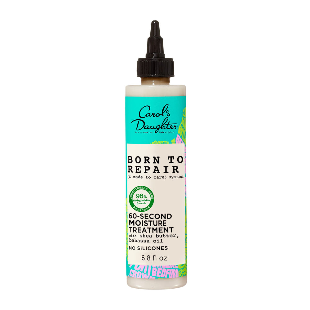 Carol's Daughter Born To Repair bottle close-up showing quick moisture benefits