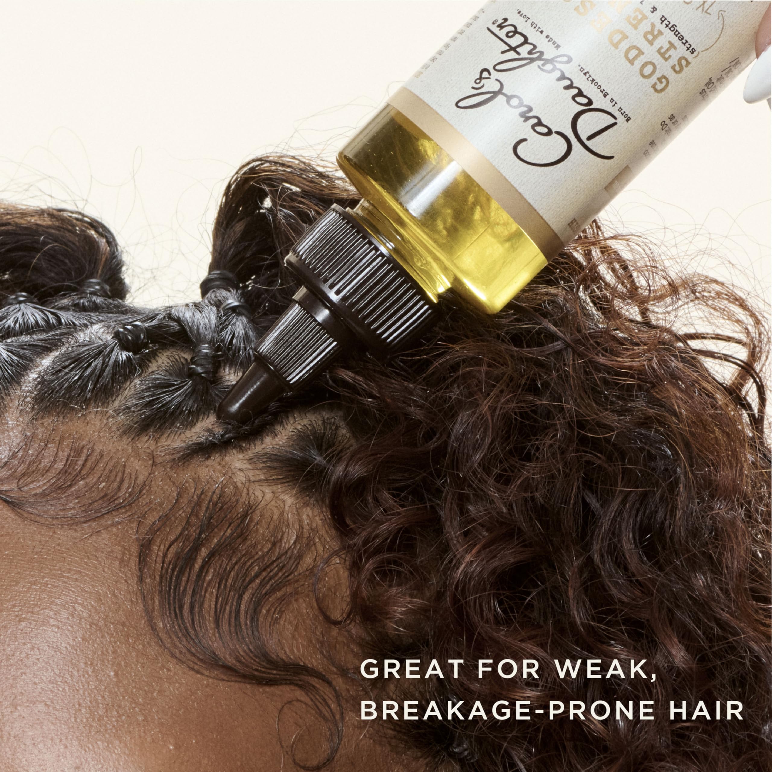 Bottle on shelf with label visible communicates premium hair treatment choice.