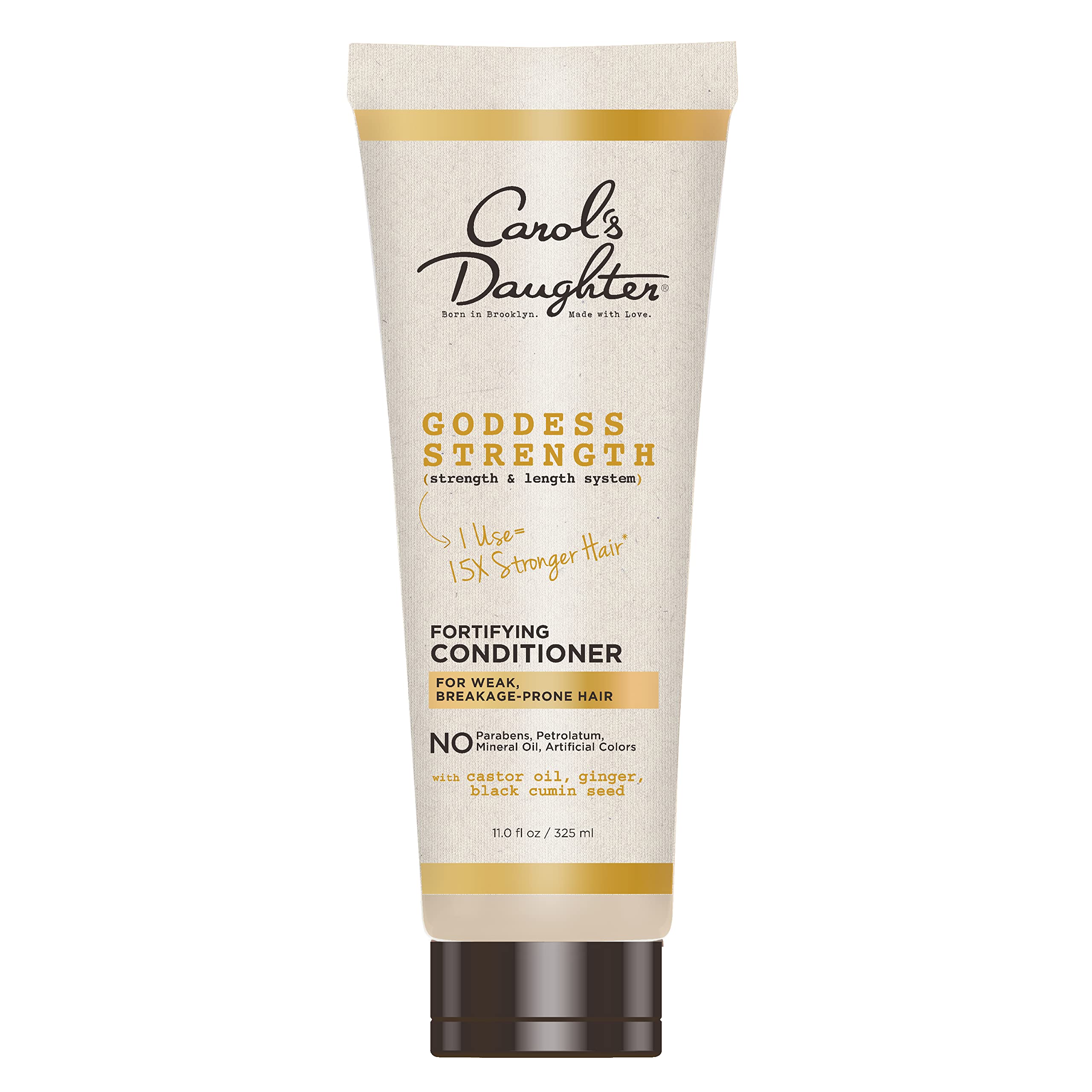 Carol's Daughter Goddess Strength conditioner bottle showcasing fortifying formula for stronger hair.