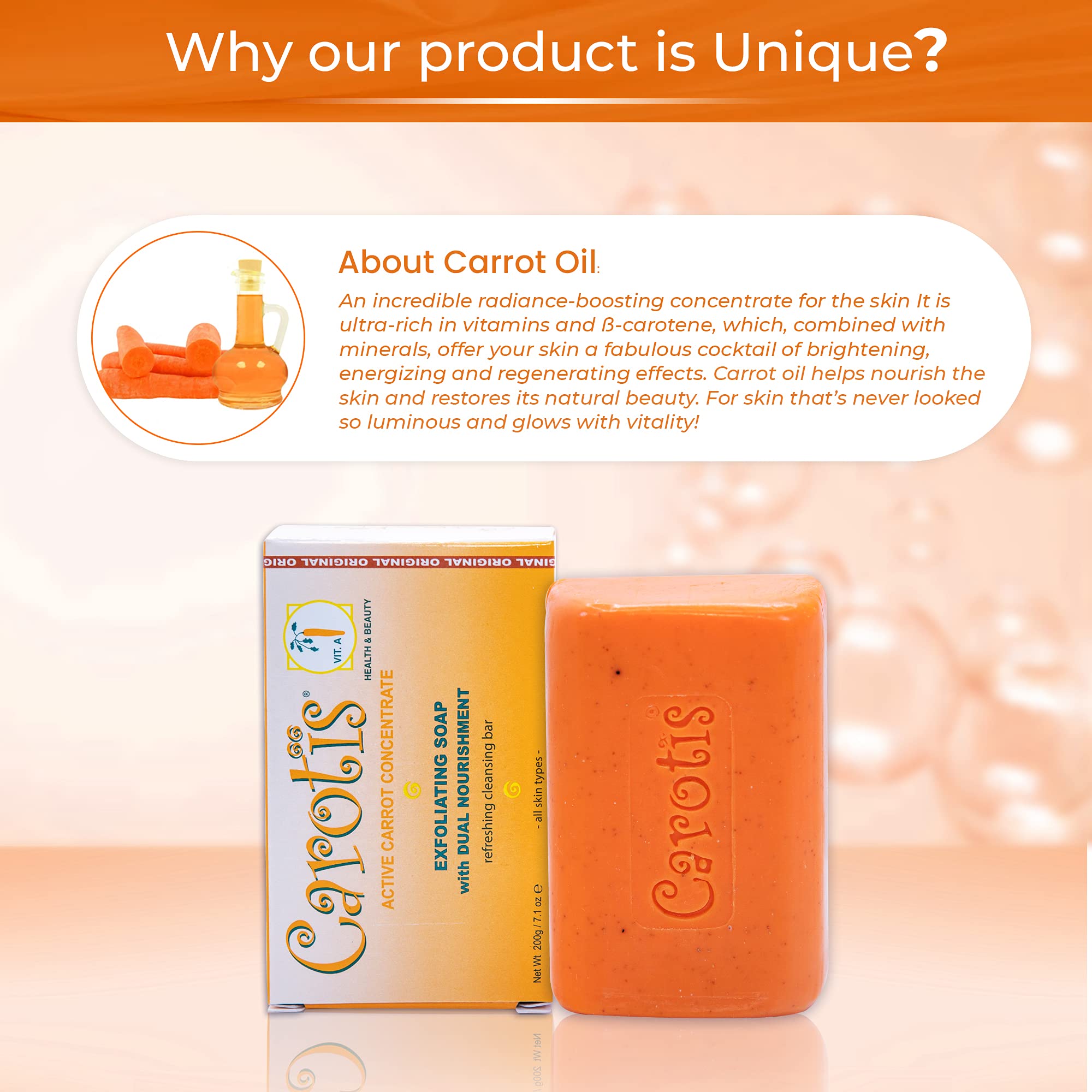 CAROTÏS Exfoliating Soap exfoliating particles illustrate gentle scrubbing for smoother skin