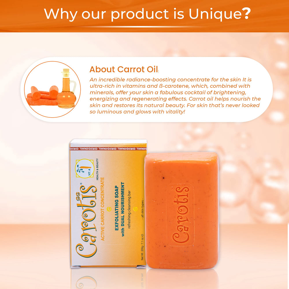 CAROTÏS Exfoliating Soap exfoliating particles illustrate gentle scrubbing for smoother skin