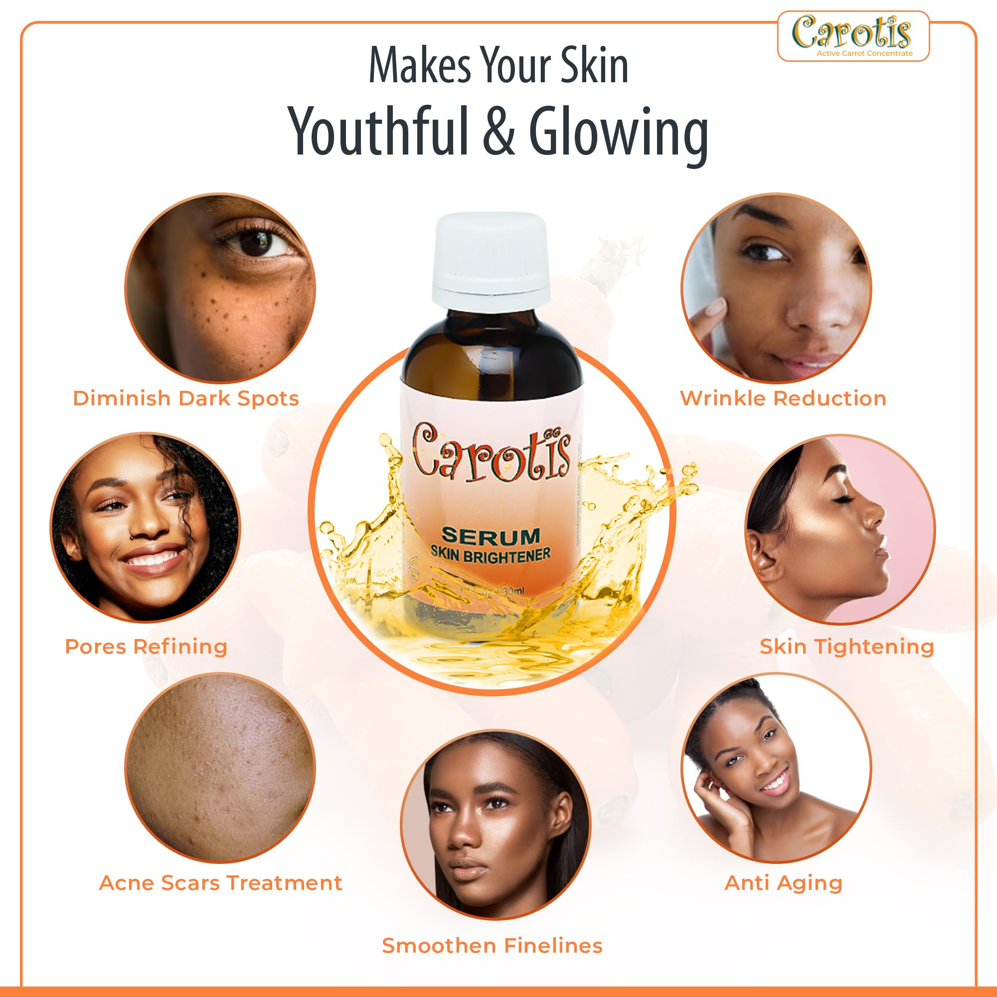 CAROTÏS serum texture and absorption close-up showing lightweight, fast-absorbing formula