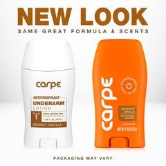 Carpe antiperspirant lotion being applied by hand before bed.