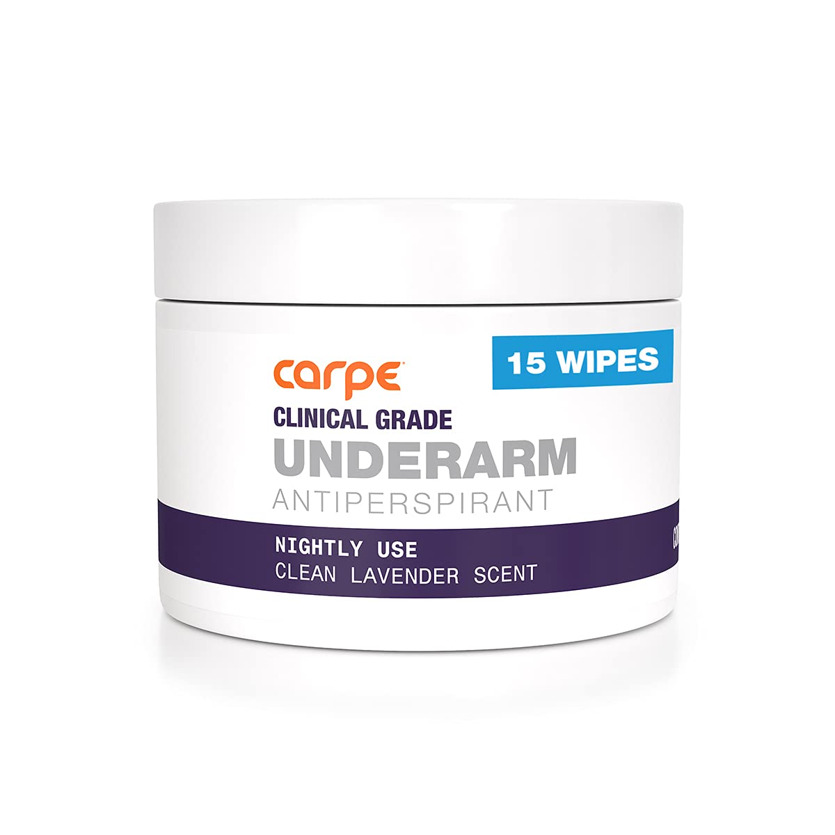 Carpe clinical-grade underarm wipes bottle showing discreet night use for sweat control