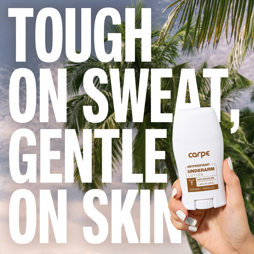 Close-up shows Carpe cream texture drying quickly on skin.