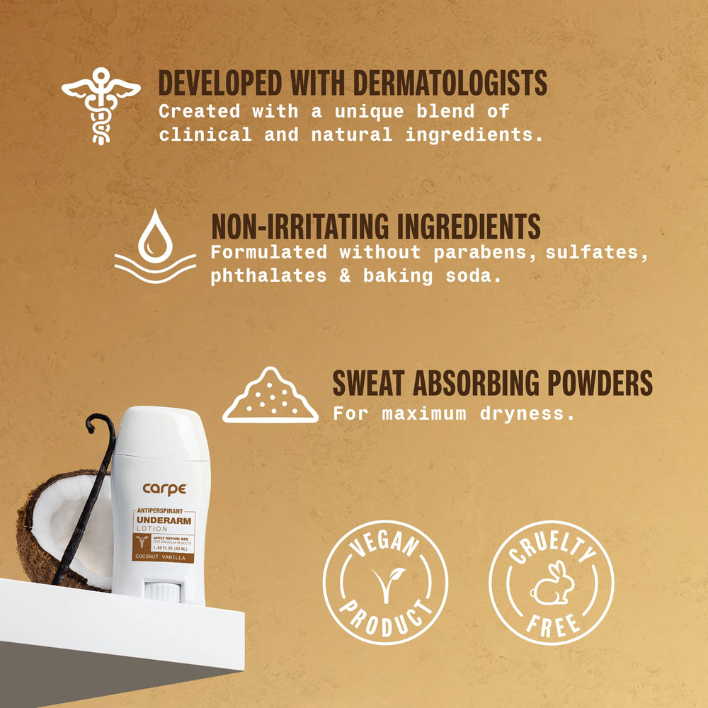 Dermatologist-tested Carpe label close-up emphasizing safety and efficacy.
