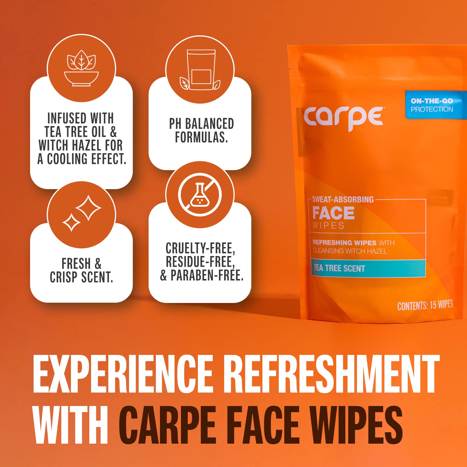 Carpe face wipes tea tree oil infusion refreshing post-gym cleanse