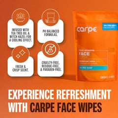 Carpe face wipes tea tree oil infusion refreshing post-gym cleanse