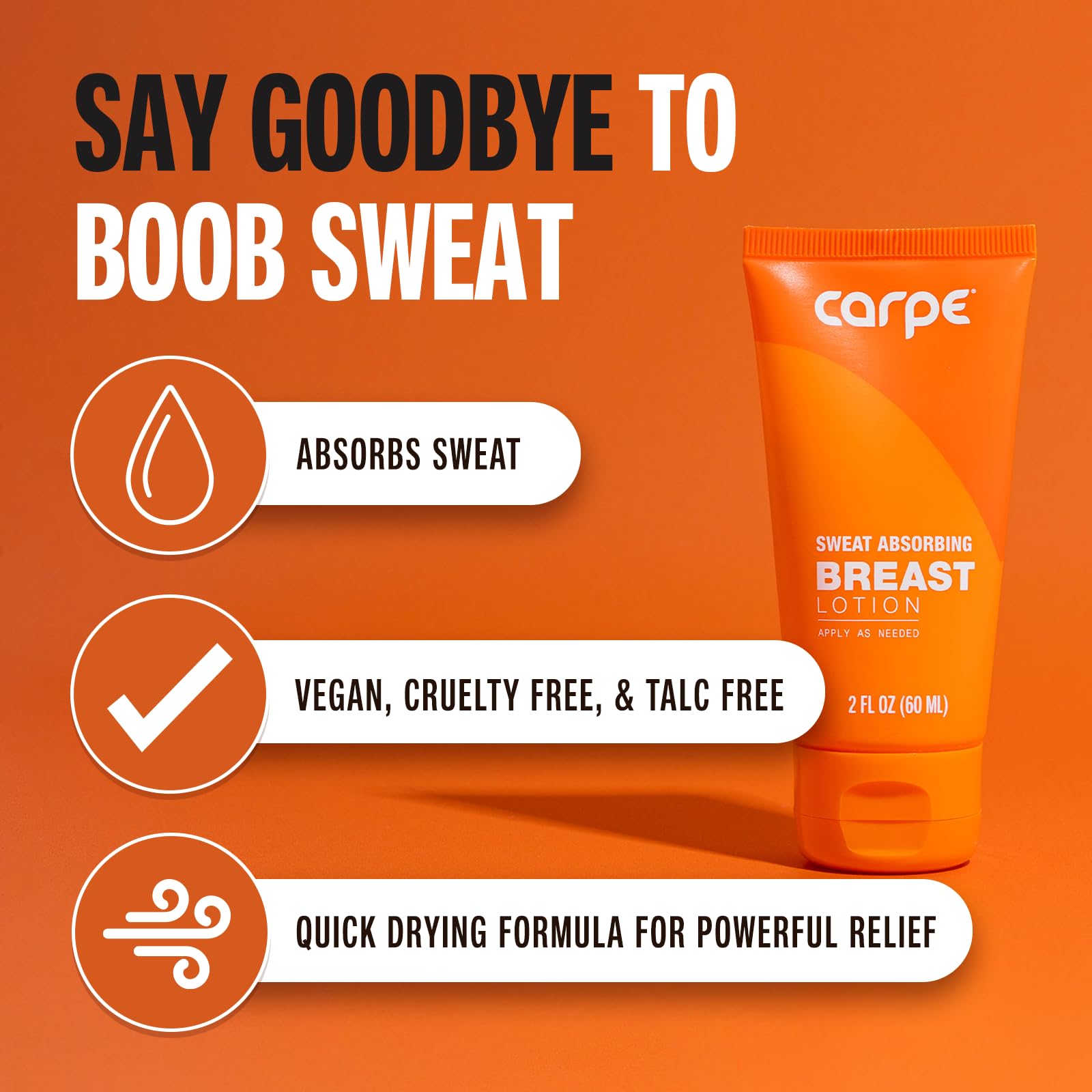 Carpe Sweat Absorbing Breast packaging highlights talc-free, skin-drying blend