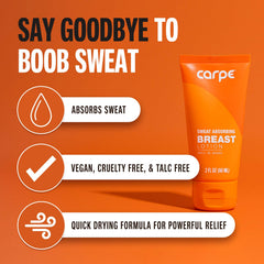 Carpe Sweat Absorbing Breast packaging highlights talc-free, skin-drying blend