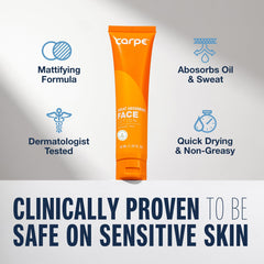 Carpe Sweat Absorbing Face Lotion applied to clean skin for oil control.